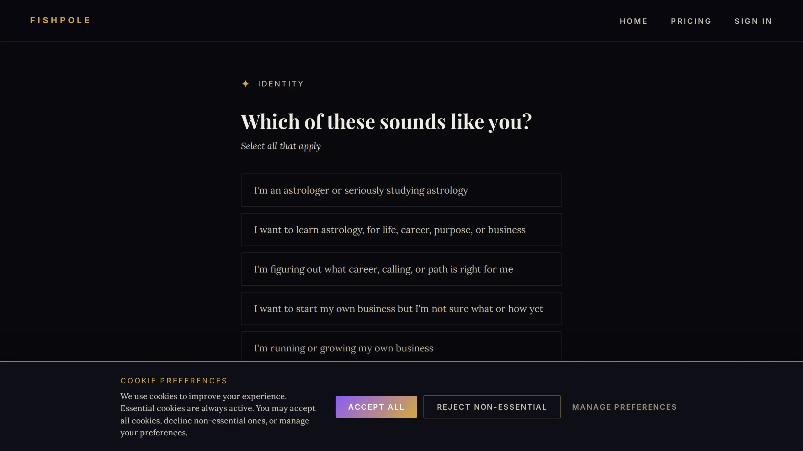 First question of the Fishpole quiz shown on desktop